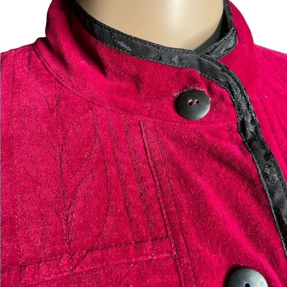 Tibetan Trader Blazer Small Velvet Embroidered Cotton Mock Neck Jacket Burgundy - Picture 4 of 15